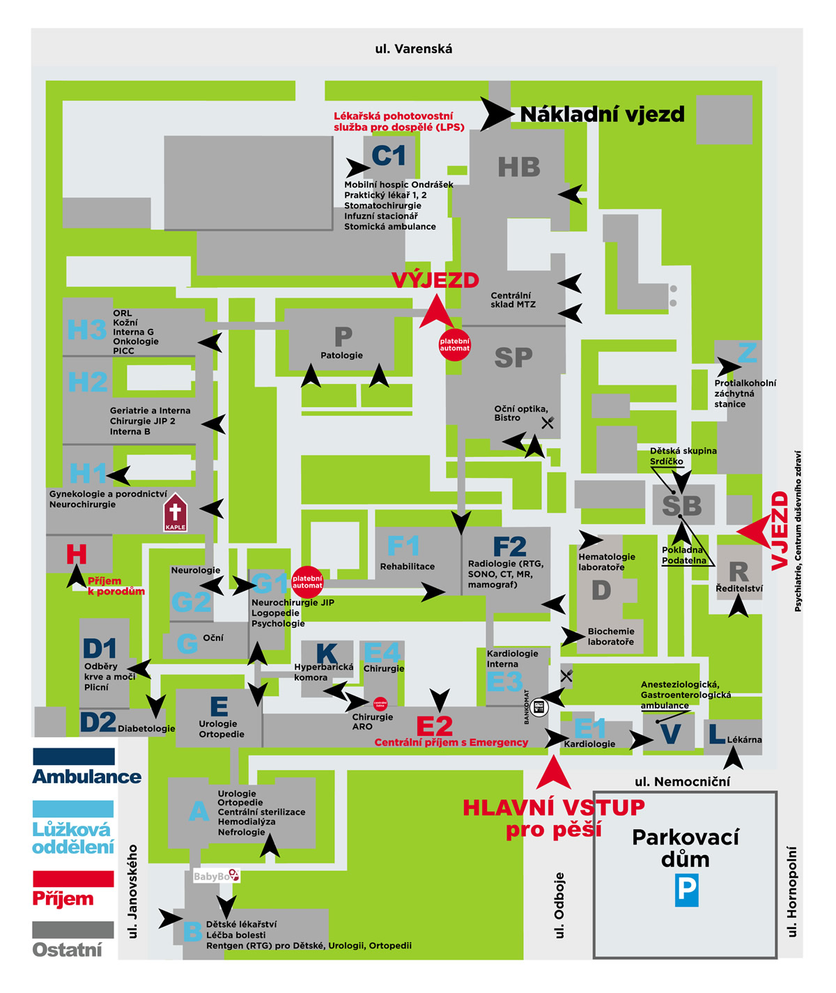 Mapa areálu Městské nemocnice Ostrava